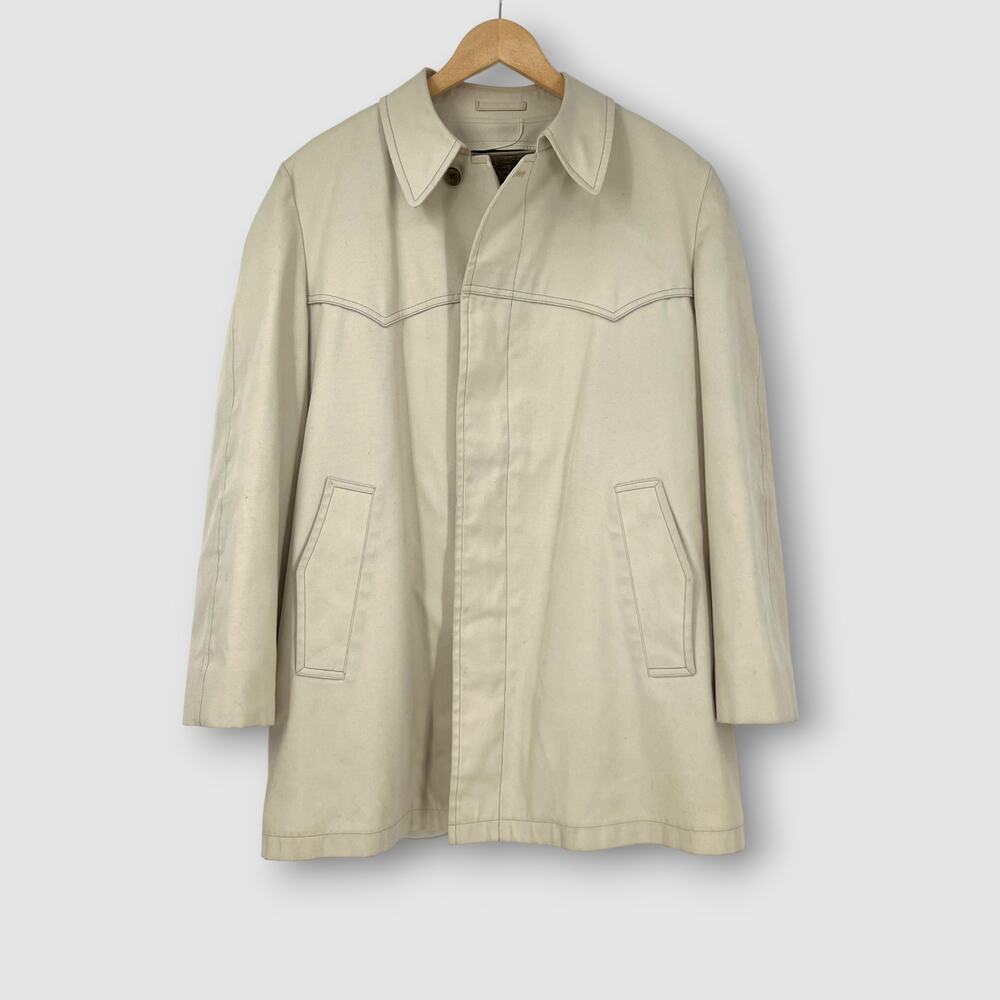 Vintage London Fog Western Coat Beige Maincoat Removable Fur Lining 40 Short